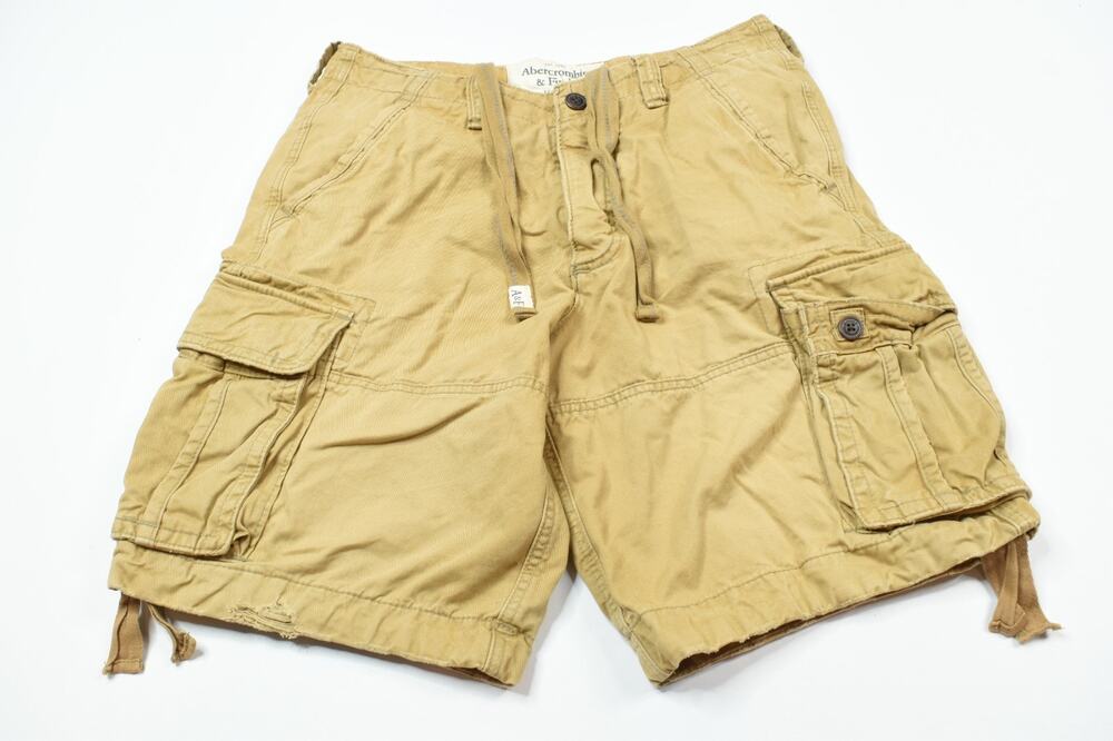 Abercrombie & Fitch Cargo Shorts Mens 33 Beige Button-Fly Drawstring Cotton Y2K